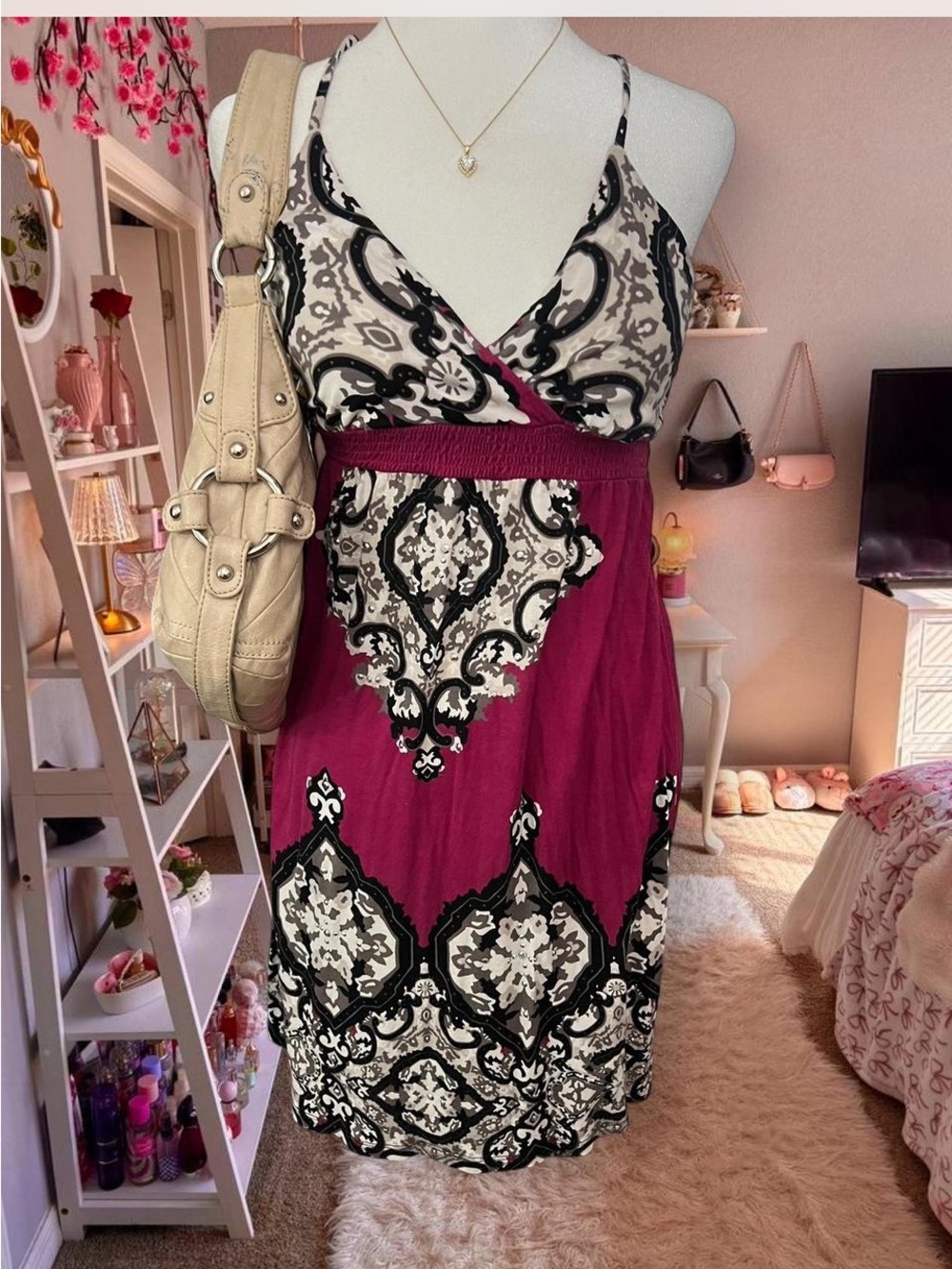 🩷INC Women’s Magenta Patterned V-Neck Summer Dress🩷